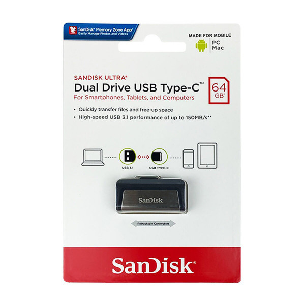 Флеш-накопичувач SanDisk USB 3.1 Ultra Dual Type-C 64Gb (150 Mb/s)