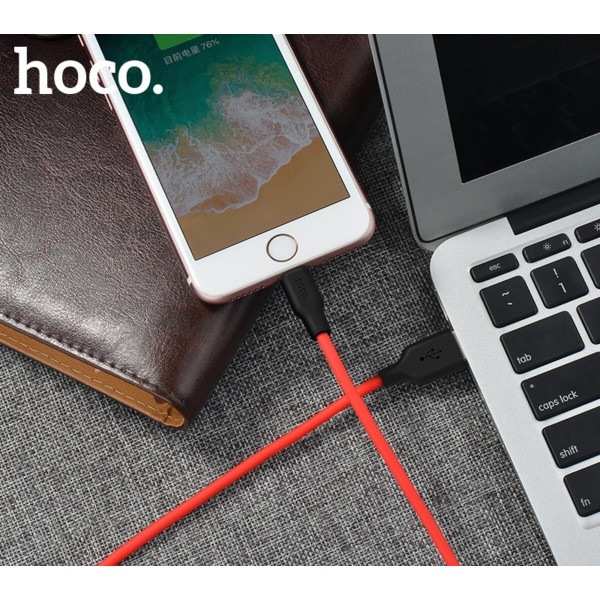 Кабель HOCO X21 USB to iP 2A, 1m, silicone, TPE connectors, Black+Red