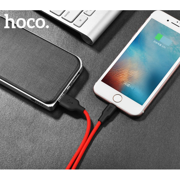 Кабель HOCO X21 USB to iP 2A, 1m, silicone, TPE connectors, Black+Red