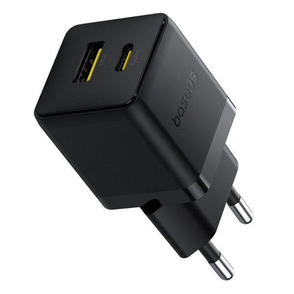 Мережевий зарядний пристрій Baseus Palm Fast Charger C+U 30W EU Cluster Black (with Baseus Mini White Cable USB-C to USB-C 60W (20V/3A) 1m)