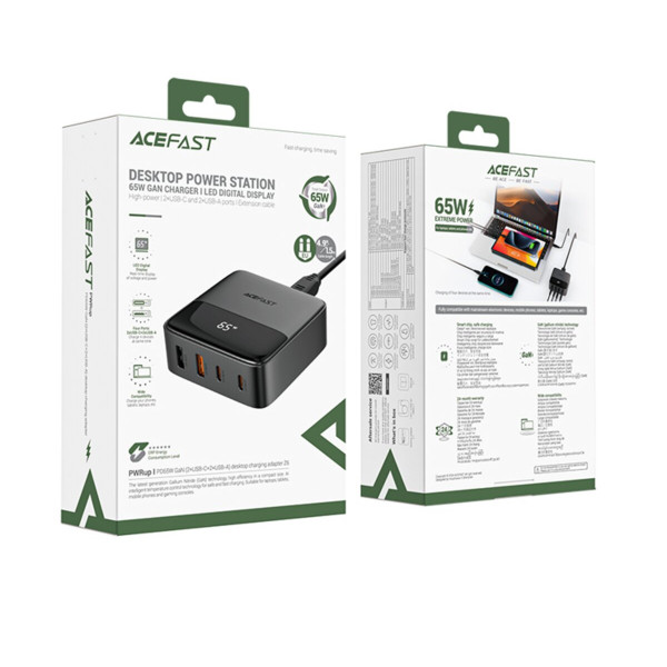 Мережевий зарядний пристрій ACEFAST Z6 PD65W GaN (2*USB-C+2*USB-A) desktop charging adapter Black