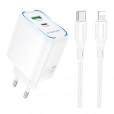 Сетевое Зарядное Устройство Borofone BA89A 1USB-C/1USB PD/QC 30W+Type-C to Lightning