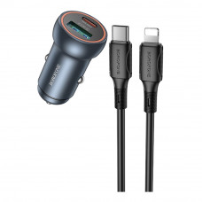 Автомобільний Зарядний Пристрій Borofone BZ32A 1USB/1USB-C QC/PD30W+Type-C to Lightning