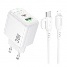 Сетевое Зарядное Устройство Borofone BAS45A 1USB-C/1USB PD/QC 30W+Type-C to Lightning