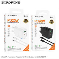Мережевий Зарядний Пристрій Borofone BA83A 1USB-C/1USB PD/QC 20W+Type-C to Type-C