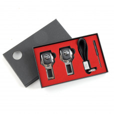 Подарунковий набір SEAT 2в1 (фіксатор ременів, плетений брелок) №2 хром