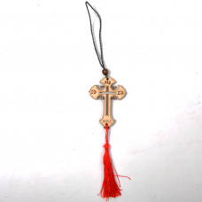 Хрест дерев'яний на дзеркало заднього виду на нитці малий округлий (8х5,5см)