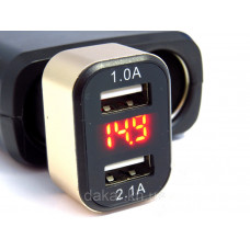 Вольтметр у прикурку 12V/24V на 2*USB + Амперметр