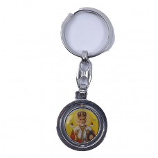 Брелок для ключів металевий з кільцем+2 образи Микола Чудотворець та Божа Матір