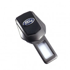 Заглушка ременя безпеки метал "Ford" (1шт) цинк.сплав + шкіра (тип №2) ГРАФИТ