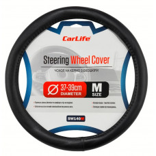 Чохол на кермо "M" (37-39см) чорний Екошкіра один шов" Carlife" SW140M