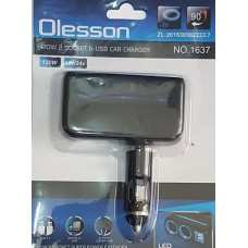 Автомобільний розгалужувач Olesson 1637,угол 90*,2USB.з підсвіткою Чорний