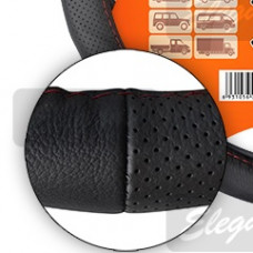 Чохол на кермо шкіра "М" (37-38см) чорний Elegant 105646 масаж, перф, прошита червоною ниткою