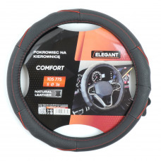 Чохол на кермо шкіра "S" (36см) чорний Elegant 105775 перф,прошит червоною ниткою