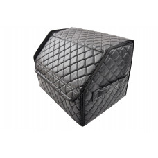 Саквояж-органайзер у багажник 400х300х300мм Чорний шкірзам/чорна Сота/ручки/липучка "Автокомфорт+ M"