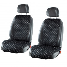Накидки сидінь "Алькантара" "DEKOR" Чорна - Сіра нитка стьобані ромби на флісі (1+1) Передні