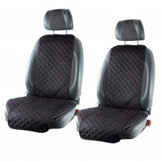 Накидки сидінь "Алькантара" "NEW" Чорна - Червона нитка стьобані ромби (1+1) Передні
