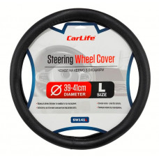 Чохол на кермо "L" (39-41см) чорний Екошкіра один шов перфорорований Carlife SW141L