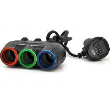 Автомобільний розгалужувач Olesson 1633, з подовжувачем,1USB,з вольтметром. Чорний