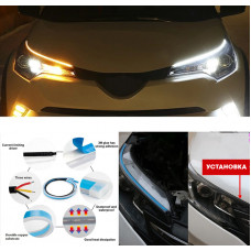 DRL гнучкі на скотчі 12v 60см Білий (біжить поворот/Бічний світ) 2 блоки в коробці "999" (2шт)