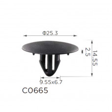 Кліпси C0665 обшивки капота / тепло-шумоізоляція Toyota 90467-09050 90467-09118 (уп.100шт)
