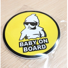 Наліпка Попереджувальна "Дитина в авто" "Baby on board" жовтий фон 12см
