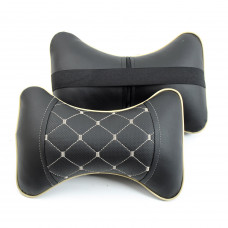 Подушка на підголівник еко-шкіра чорна + вставка перфор./рядок Ромб бежевий + кант (2шт/к-кт)