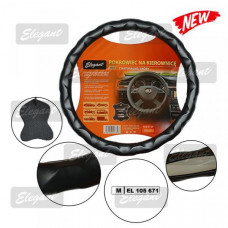 Чохол на кермо шкіра "М" (37-38см) чорний Elegant 105671 з Екошкіри Об'ємний