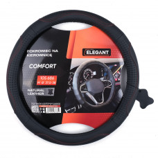 Чохол на кермо шкіра "М" (37-38см) чорний Elegant 105686 прошита червоною ниткою