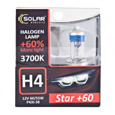 Лампа 12V H4 60/55W + 60% Starlight "Solar" (Box-2шт) (1234S2) (10шт/уп)