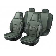 Чохли "PILOT" 2111/2112/Priora HB/Chevrolet Niva /Калина шкір.зам чорн. + тканина чорно/сіра