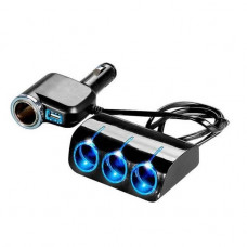 Автомобільний розгалужувач Olesson 1528, з подовжувачем,1USB/1запальничка,LED Чорний