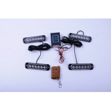 Страбоскоп світлодіодний 12-24V 6LED*4 шт, пульт 12 режимів (червоно-синій) BS-1-4-6LED (R+B)