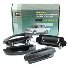 Ручки двері зовнішні в зборі 2104,05,07 чорні, пластик "ТЮН-АВТО" (4шт)