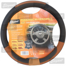 Чохол на кермо шкіра "М" (37-38см) чорний/коричневі вставки Elegant 105696 перфорір..всавки