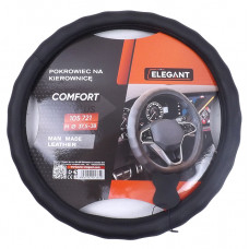 Чохол на кермо шкіра "М" (37-38см) чорний Elegant 105721 тиснення перфорація /масаж.1шов Еко- шкіра