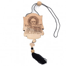 Ікона оберіг на нитці на дзеркало заднього виду дерево Матір Божа + Миколай Чудотворець (7х5см)