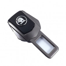 Заглушка ременя безпеки метал "Skoda" NEW (1шт) цинк.сплав + шкіра (тип №2) ГРАФІТ