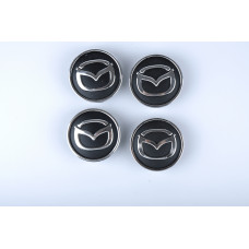 Ковпачки на титани "MAZDA" (60/55мм) чорний/хром. пластик об'ємний логотип (4шт)