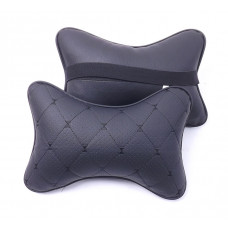 Подушка на підголівник еко-шкіра чорна + перфорація Ромб (Крупный) чорний + кант (2шт/к-кт)