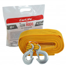 Трос буксирувальний 6,0т 5,5м 50мм/двошаровий/гаки/помаранч./Пакет-РЕ "Carlife" (TR-704P)