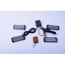 Страбоскоп світлодіодний 12-24V 12LED*4 шт, пульт 12 режимів (червоно-синій) BS-1-4-12LED (R+B)