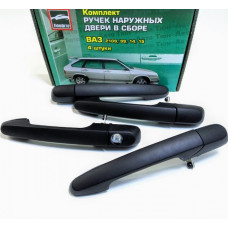 Ручки двері зовнішні в зборі 2109,2199,2114,2115 чорні,пластик "ТЮН-АВТО"(4шт) під один замок