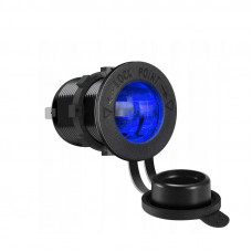 Гніздо пластмасове під штекер прикурювача врізне з кришкою, підсвічування SF-50 Blue