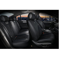 Чохли - Накидки сидіння Алькантара + Шкір. зам 3D "TORINO" (спинка відкрита) Чорні Elegant- 700 126