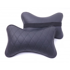 Подушка на підголівник еко-шкіра чорна + Ромб (Мелкий) чорний + кант (2шт/к-кт)