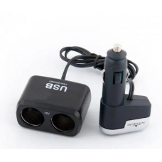 Прикурювач-двійник з подовжувачем/USB Indrive IDS-20764 100W (USB-1200mA)
