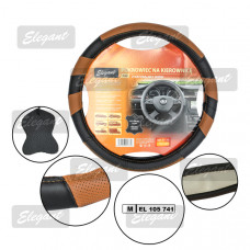 Чохол на кермо шкіра "М" (37-38см) чорний/коричневі Elegant 105741 вставки перфорація коричнева