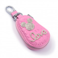 Чохол для ключів з карабіном Міккі Маус Love (Шкіра під крокодила) Рожевий