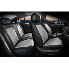 Чохли - Накидки сидіння Алькантара + Шкір. зам 3D "MODENA" (спинка відкрита) Сірі Elegant - 700 133)